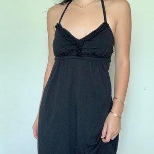 y2k Express black ruffle halter summer dress